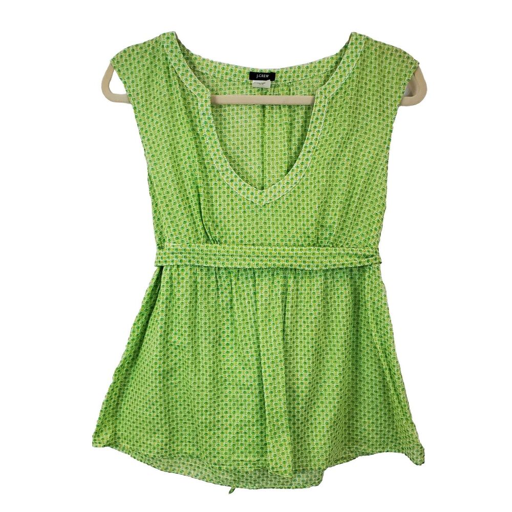 Y2K J.Crew Vneck Babydoll Top Pineapple Print 8 Waist Strap Green Preppy 00s